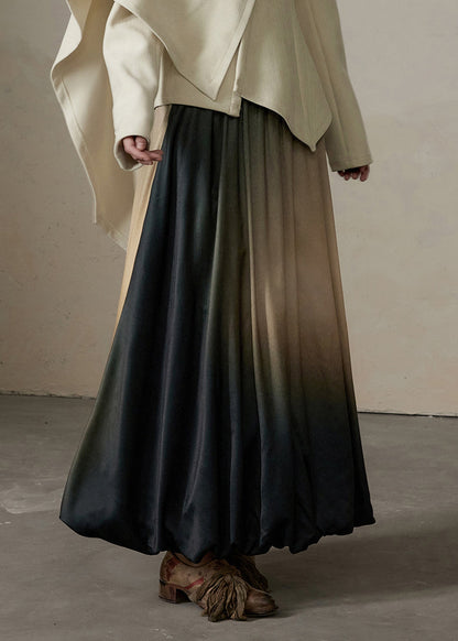 Maxirock aus Seide und Baumwolle mit Farbverlauf und elastischem Bund, Frühling