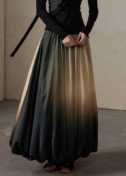 Maxirock aus Seide und Baumwolle mit Farbverlauf und elastischem Bund, Frühling