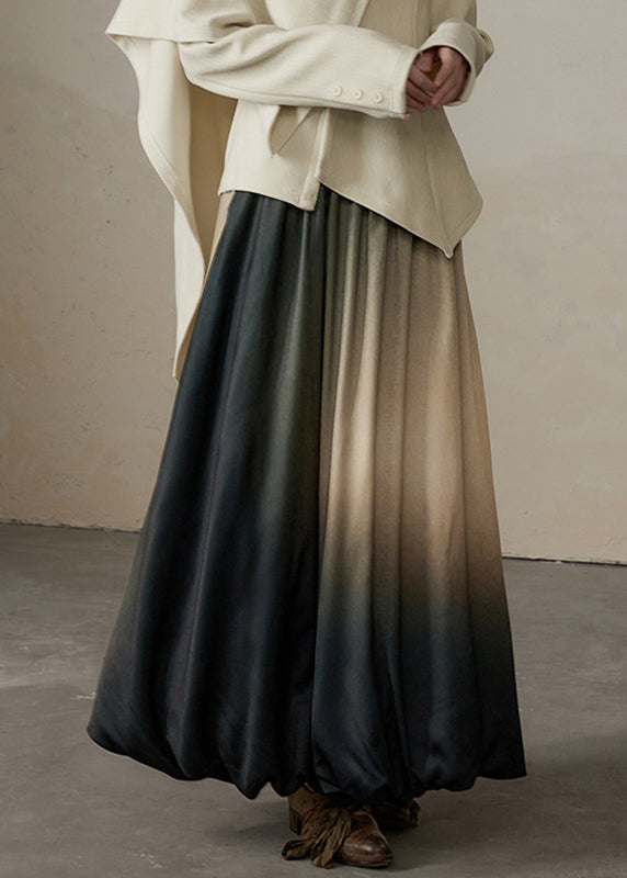 Maxirock aus Seide und Baumwolle mit Farbverlauf und elastischem Bund, Frühling