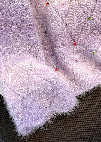 Gradient Purple Knit Sweater Oversized Rhinestone Winter