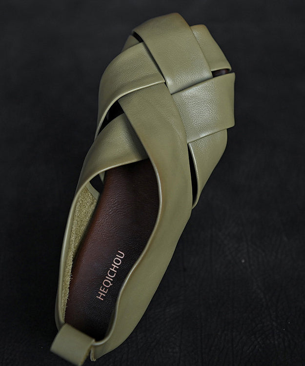 Grass Green Flat Shoes Cross Strap Flat Feet Shoes