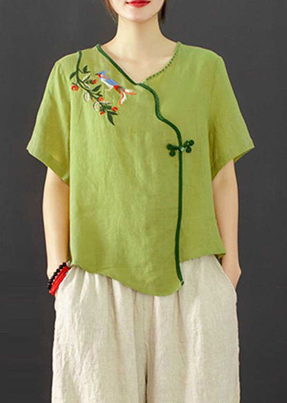 Grass Green Oriental Two Piece Suit Set Embroidered Summer