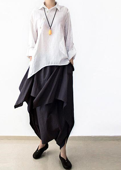 2024 Frühherbst Marineblaue Leinenhose mit weitem Bein, Baumwollhose mit asymmetrischem Design