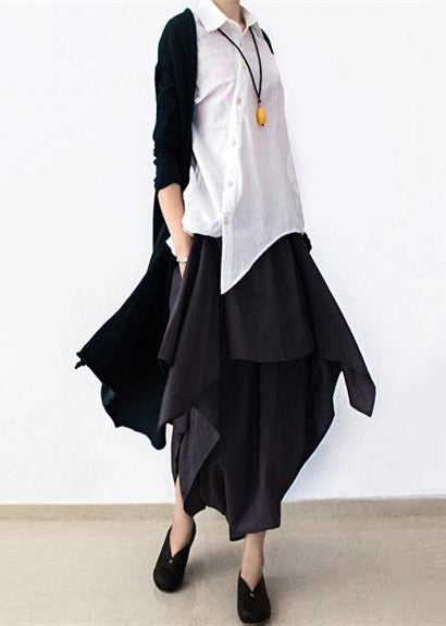 2024 Frühherbst Marineblaue Leinenhose mit weitem Bein, Baumwollhose mit asymmetrischem Design