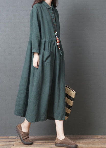 Vestidos con botones verdes y cuello Peter Pan para primavera