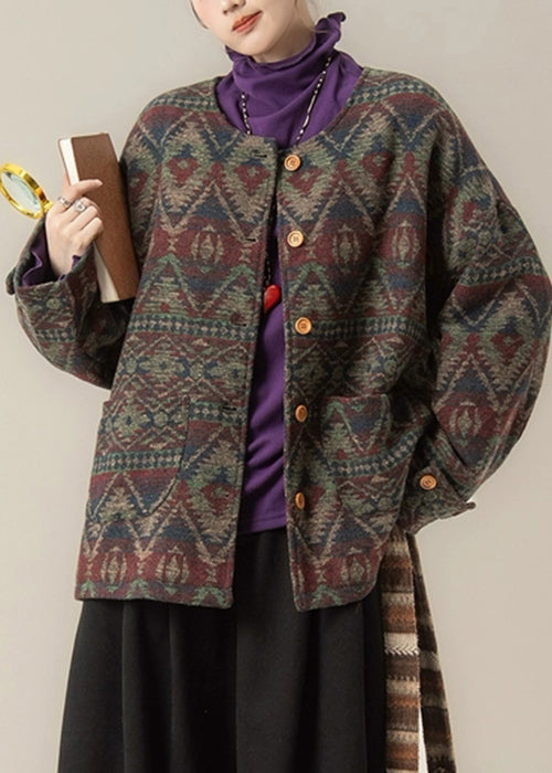 Grüner, übergroßer Parka mit Knopftaschen, Baumwollfüllung und Rundhalsausschnitt