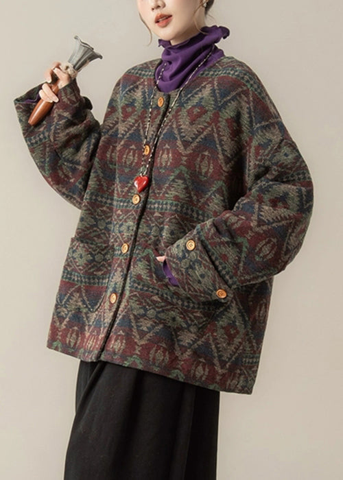 Grüner, übergroßer Parka mit Knopftaschen, Baumwollfüllung und Rundhalsausschnitt