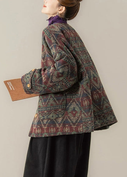 Grüner, übergroßer Parka mit Knopftaschen, Baumwollfüllung und Rundhalsausschnitt