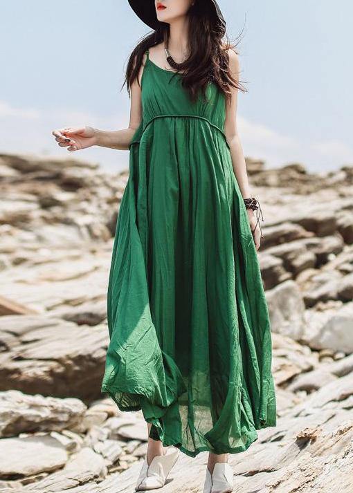 Green Chic cotton clothes fine Summer Solid Color Double Layer Hem Dress - SooLinen