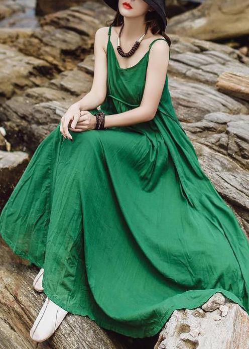 Green Chic cotton clothes fine Summer Solid Color Double Layer Hem Dress - SooLinen