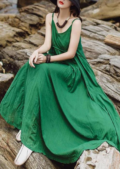 Green Chic cotton clothes fine Summer Solid Color Double Layer Hem Dress - SooLinen