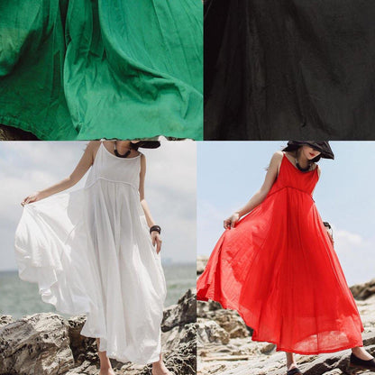 Green Chic cotton clothes fine Summer Solid Color Double Layer Hem Dress - SooLinen