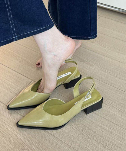 Green Chunky Faux Leather Chic Splicing Sandals Pointed Toe