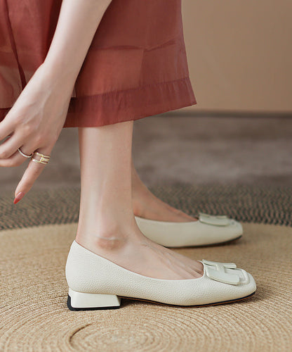 Green Comfy Cowhide Leather Splicing Flat Shoes