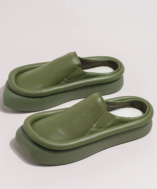 Grüne, bequeme Plateau-Sandalen aus Kunstleder mit Spleiß