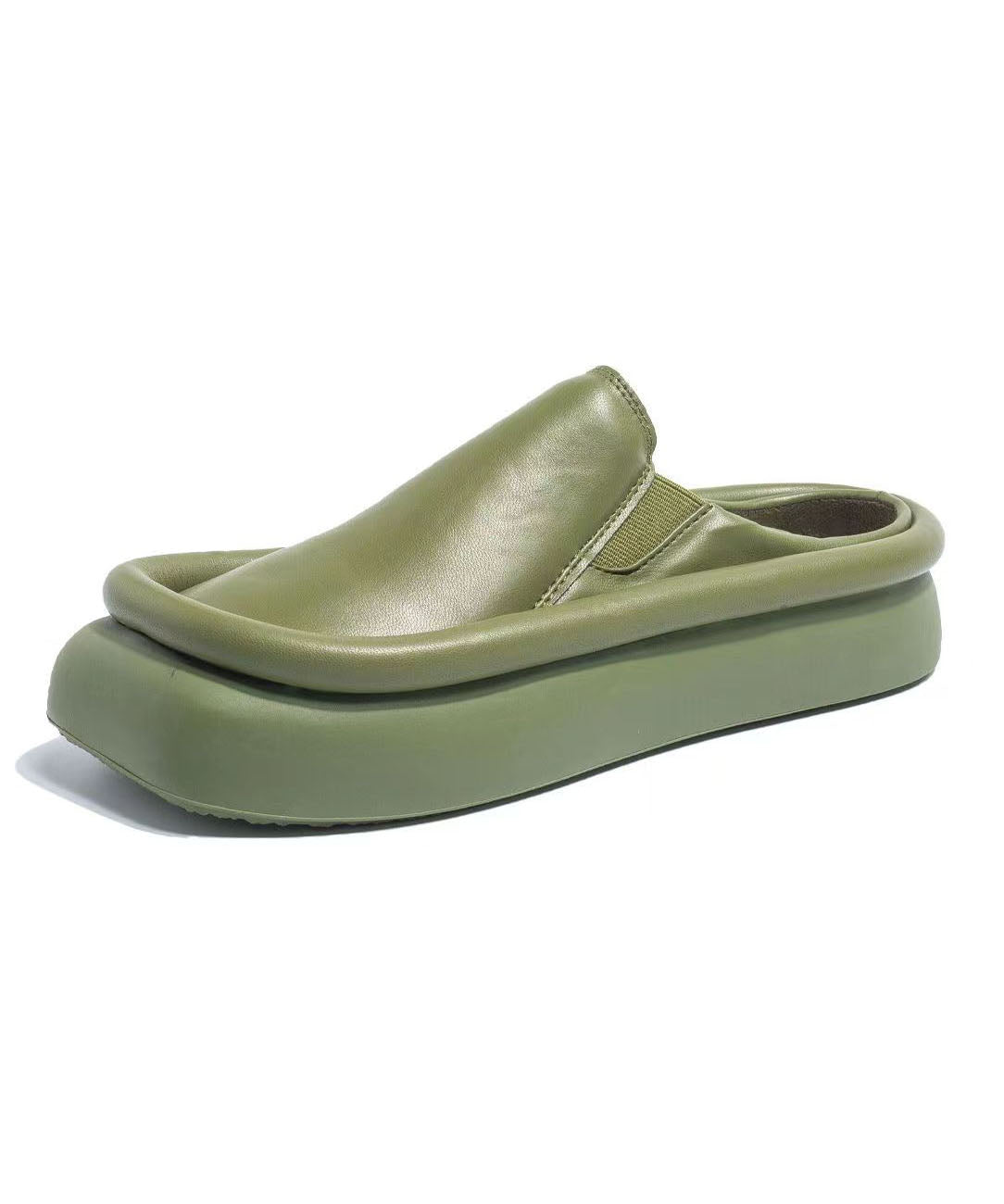 Grüne, bequeme Plateau-Sandalen aus Kunstleder mit Spleiß
