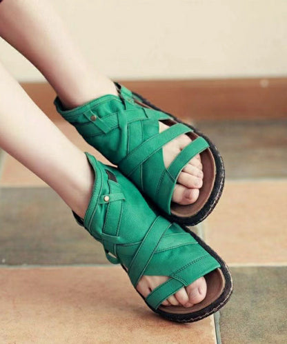 Grünes Rindsleder Retro Spleißen Beste flache Sandalen aushöhlen