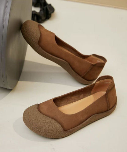 Green Cowhide Leather Women Comfy Splicing Flat Shoes