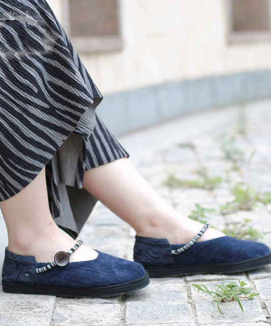 Grüne Schuhe für Plattfüße, Baumwollstoff, elegante flache Schuhe mit Schnallenriemen