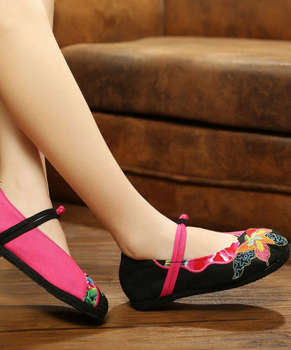 Grüne flache Schuhe bestickter Baumwollstoff Damen Spleißen flache Schuhe