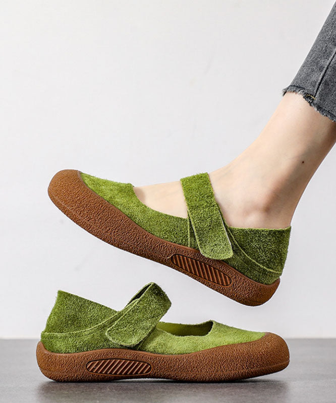 Green Flats Platform Suede Casual Splicing Buckle Strap
