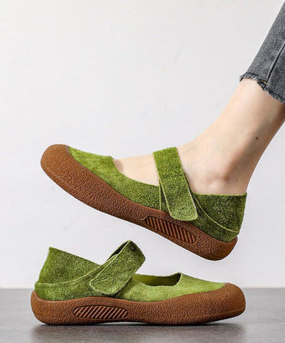 Green Flats Platform Suede Casual Splicing Buckle Strap