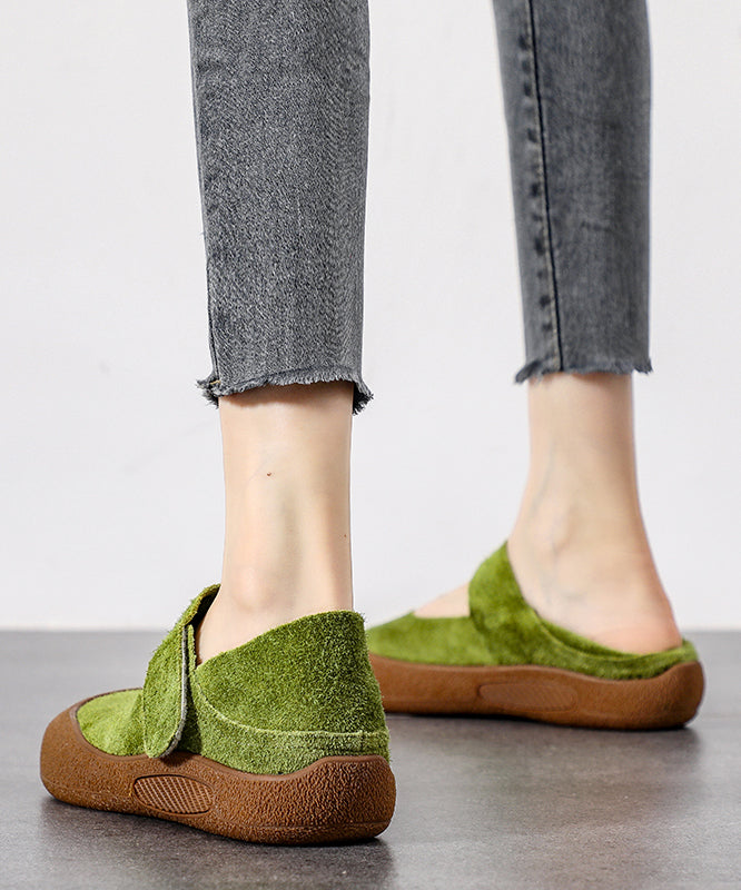 Green Flats Platform Suede Casual Splicing Buckle Strap