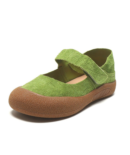 Green Flats Platform Suede Casual Splicing Buckle Strap