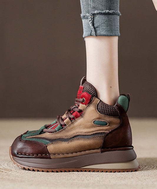 Grüne Schnürstiefel mit Plateauabsatz aus Rindsleder