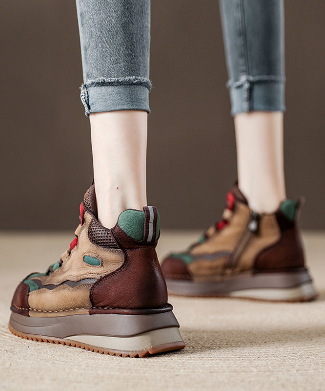 Grüne Schnürstiefel mit Plateauabsatz aus Rindsleder