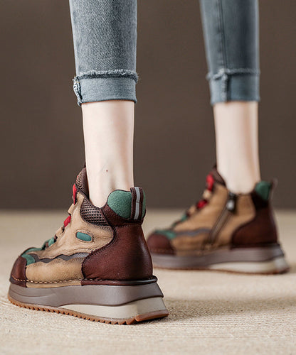 Grüne Schnürstiefel mit Plateauabsatz aus Rindsleder