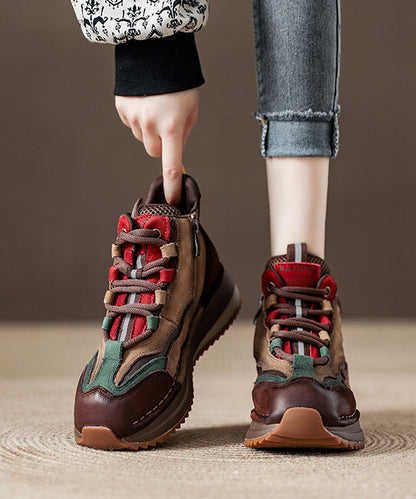 Grüne Schnürstiefel mit Plateauabsatz aus Rindsleder