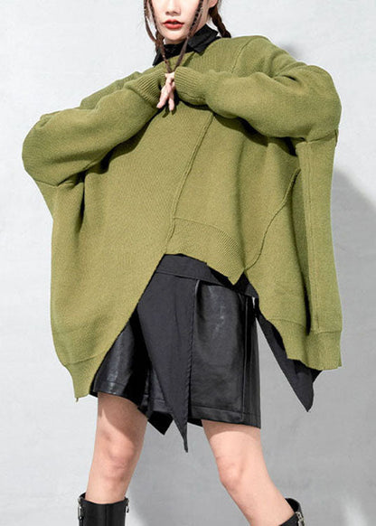 Grüner O-Ausschnitt Patchwork Strickpullover Frühling