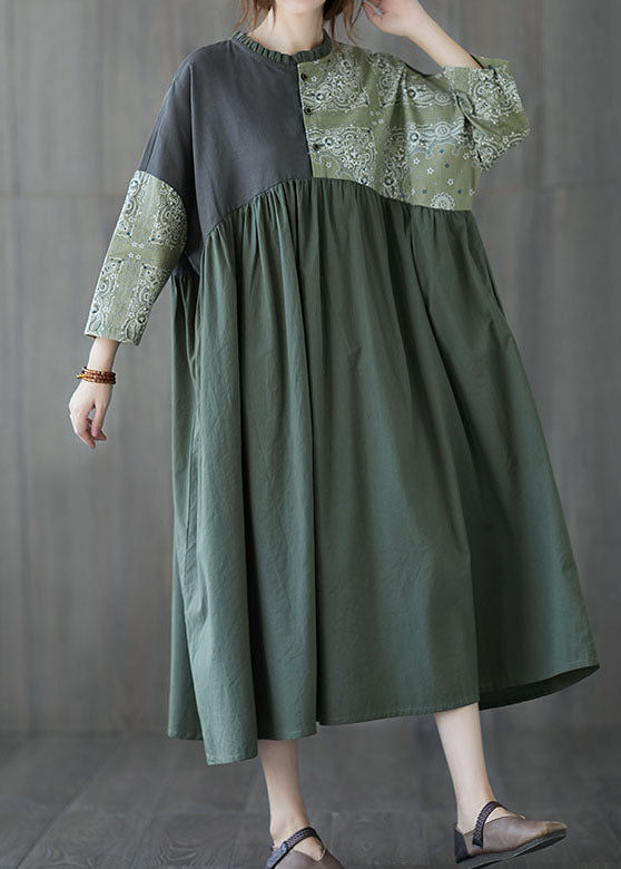 Vestidos de algodón con botones y patchwork verde para primavera