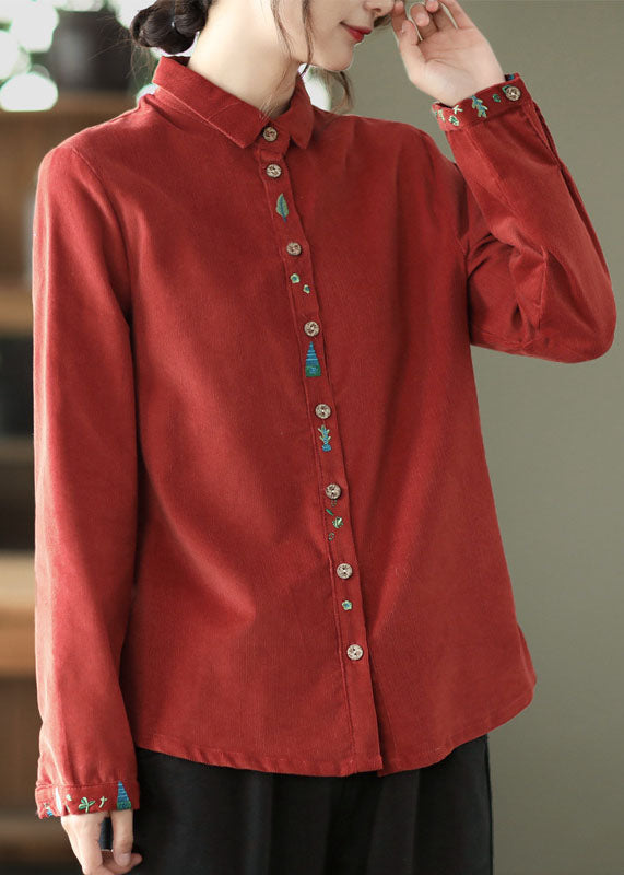 Grüne Patchwork Cord Tops Peter Pan Kragen Knopf Frühling