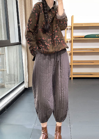 Grüne Patchwork Leinen Bluse Top Baumwolle Seite offen gefüllt Winter