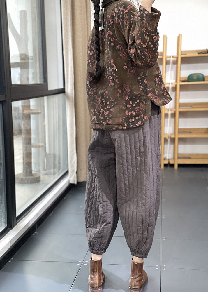 Grüne Patchwork Leinen Bluse Top Baumwolle Seite offen gefüllt Winter