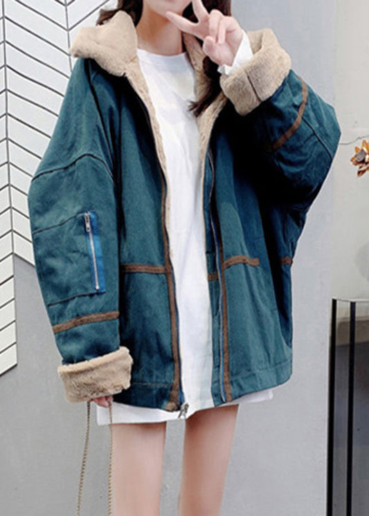 Grüner Peter Pan Kragen Reißverschluss Patchwork Parka Winter