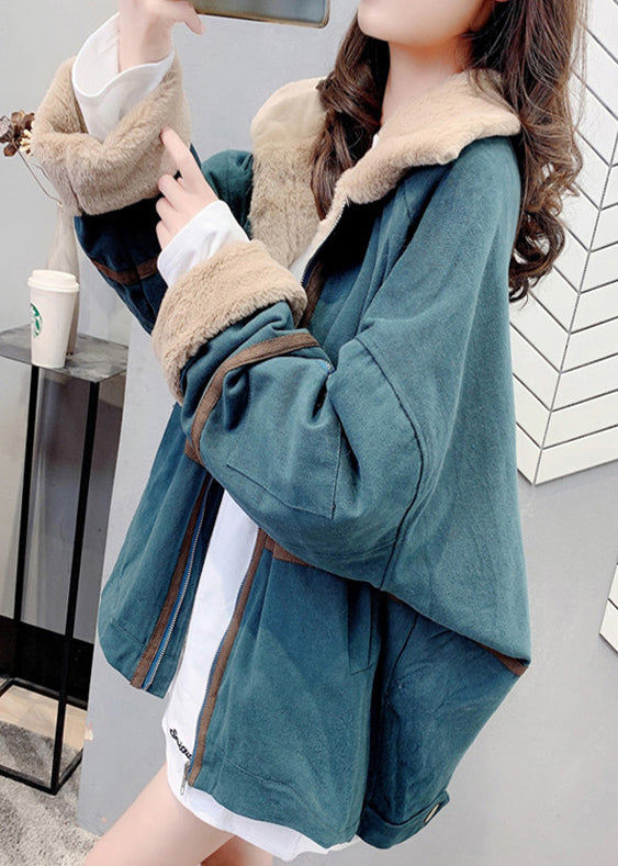 Grüner Peter Pan Kragen Reißverschluss Patchwork Parka Winter