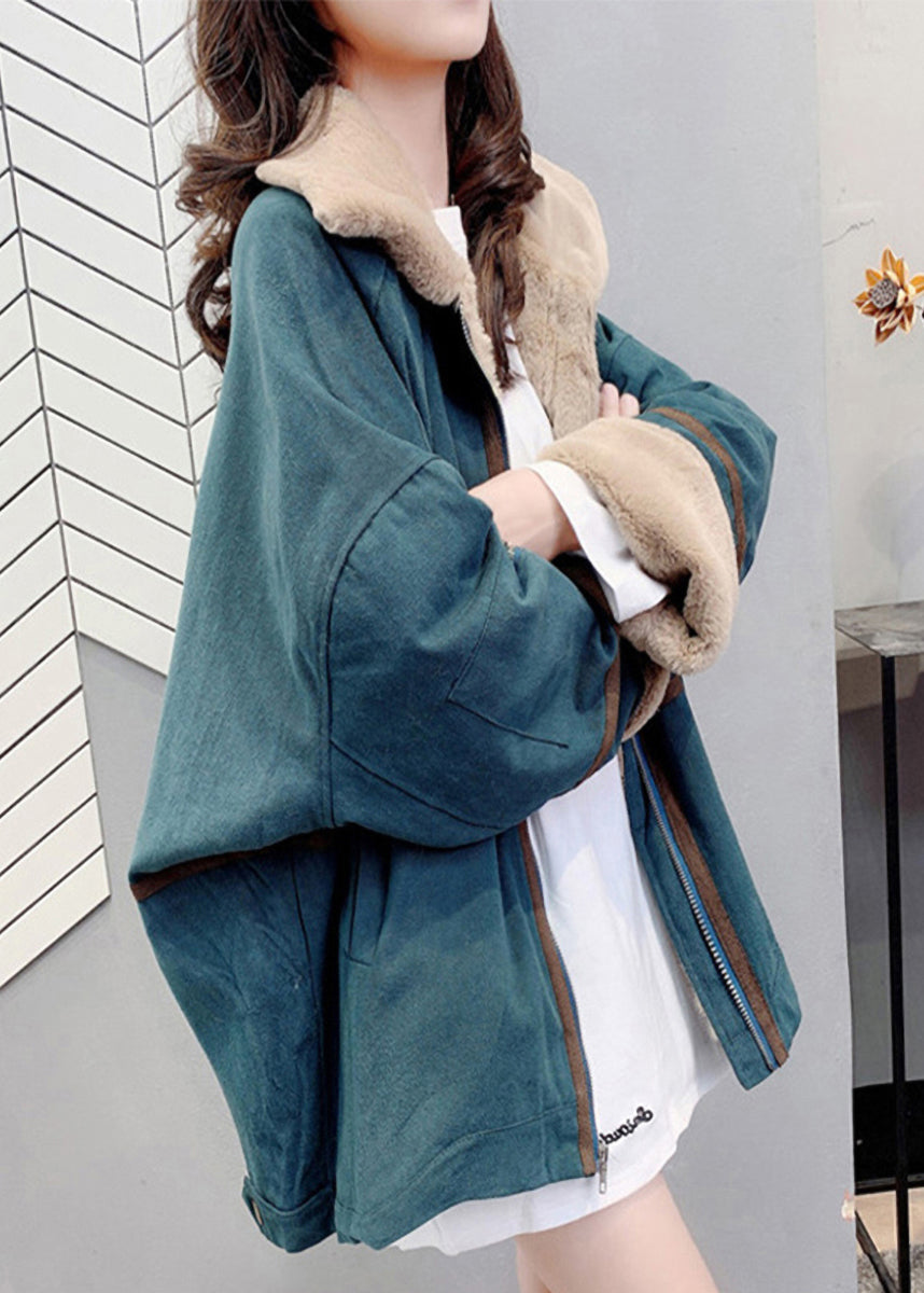 Grüner Peter Pan Kragen Reißverschluss Patchwork Parka Winter