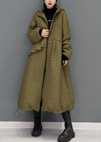 Grün Plaid Feine Baumwolle Gefüllt mäntel kordelzug Zip Up Winter