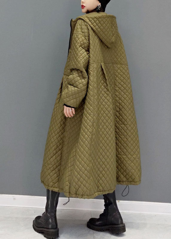 Grün Plaid Feine Baumwolle Gefüllt mäntel kordelzug Zip Up Winter