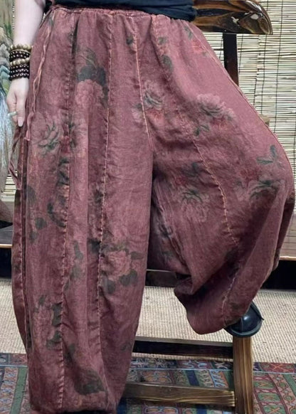 Grüne Taschen Patchwork Leinen Laterne Hose elastische Taille Sommer