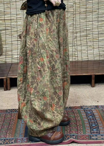 Grüne Taschen Patchwork Leinen Laterne Hose elastische Taille Sommer