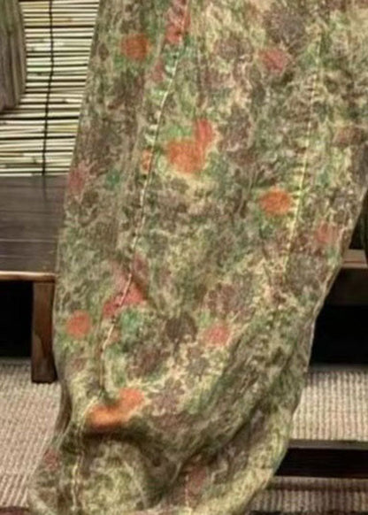 Grüne Taschen Patchwork Leinen Laterne Hose elastische Taille Sommer