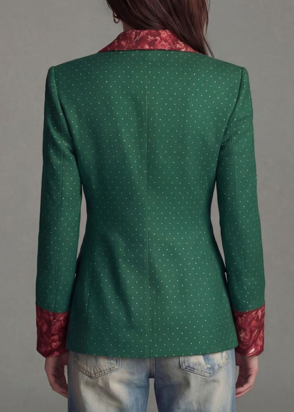 Green Print Patchwork Cotton Blazer Jackets Coat Peter Pan Collar Fall
