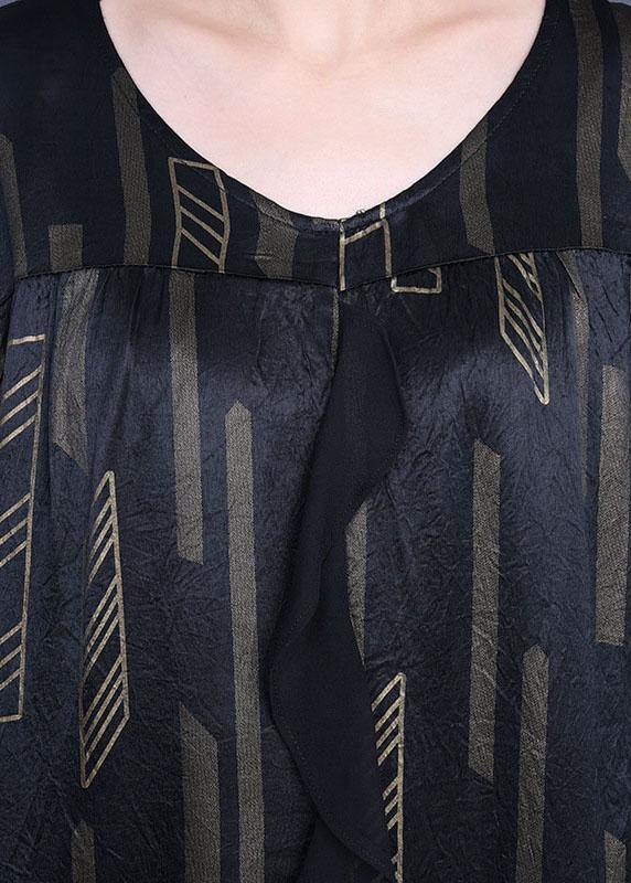 Green Print retro Ruffles Summer Silk Holiday Dress - SooLinen