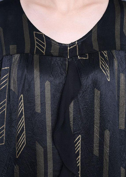 Green Print retro Ruffles Summer Silk Holiday Dress - SooLinen