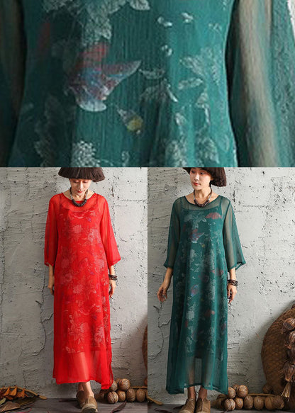 Grüner Druck seitlich offen Baumwolle Zweiteiler Set Frühling