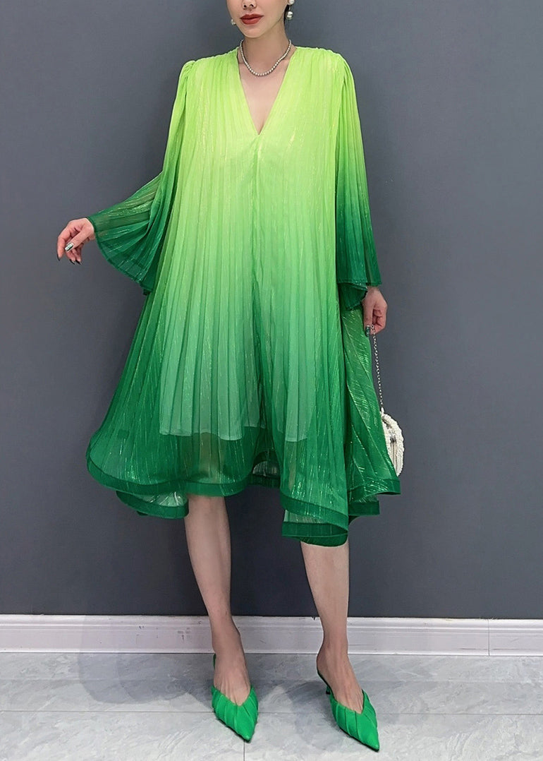 Green Tie Waist Maxi Dresses Flare Sleeve